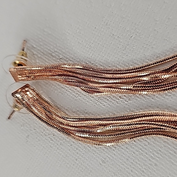 Guess Rose Gold Fringe Dangling Drop Statement Earrings - Picture 5 of 9